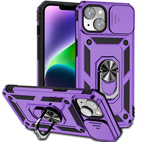 Hitaoyou iPhone 14 Hülle, Handyhülle iPhone 14 Hülle mit Kameraabdeckung & Ständer Militärqualität Stoßfest Heavy Duty Schutzhülle mit magnetischer Autohalterung Hülle für iPhone 14 6.1'' (A-Purple) von Hitaoyou