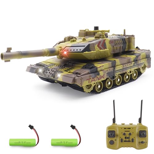 Hitish RC Panzer mit Schießfunktion für Kinder Erwachsene, 2,4G Ferngesteuerter Armee Tank Spielzeug mit Auto-Demo Sound Licht Rauch, 13-Kanal Militärfahrzeugmodell Geschenk für Jungen, Beige von Hitish