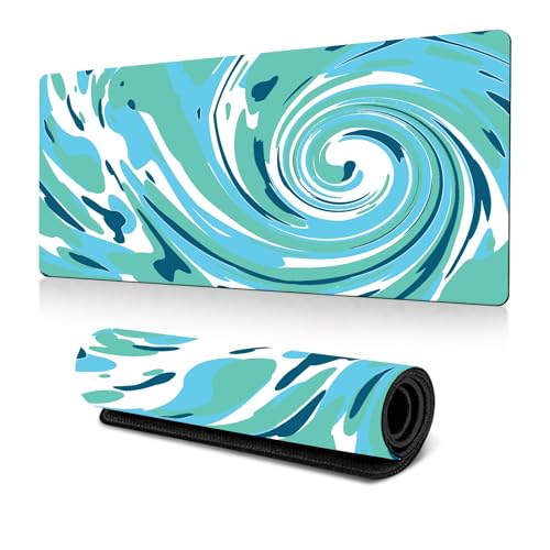 Hixingo 3D Flüssigkeitswirbel Mauspad XXL/XL/L, Gaming Mauspad, Mauspad mit Anti-Rutsch Gummiboden, Vernähte Kanten Mousepad, Mouse pad für Büro, Zuhause (800 * 300 * 3mm,Blau Grün) von Hixingo