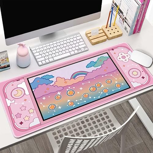 Hixingo Cartoon-Druck Mauspad XXL/XL/L, Gaming Mauspad, Mauspad mit Anti-Rutsch Gummiboden, Vernähte Kanten Mousepad, Mouse pad für Büro, Zuhause (900x400x3mm,Rosa) von Hixingo