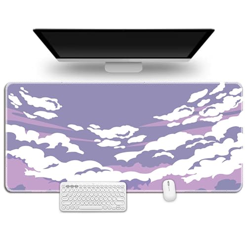 Hixingo Cartoon-Wolken Mauspad XXL/XL/L, Gaming Mauspad, Mauspad mit Anti-Rutsch Gummiboden, Vernähte Kanten Mousepad, Mouse pad für Büro, Zuhause (700x300x3mm,Lila) von Hixingo