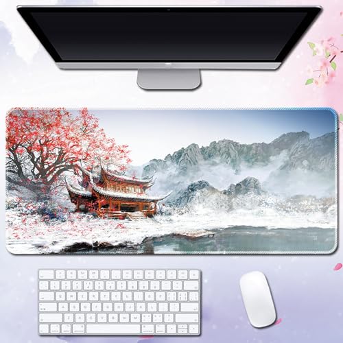 Hixingo Japanische Sakura Mauspad XXL/XL/L, Gaming Mauspad, Mauspad mit Anti-Rutsch Gummiboden, Vernähte Kanten Mousepad, Mouse pad für Büro, Zuhause (600 * 300 * 3mm,Sakura 6) von Hixingo