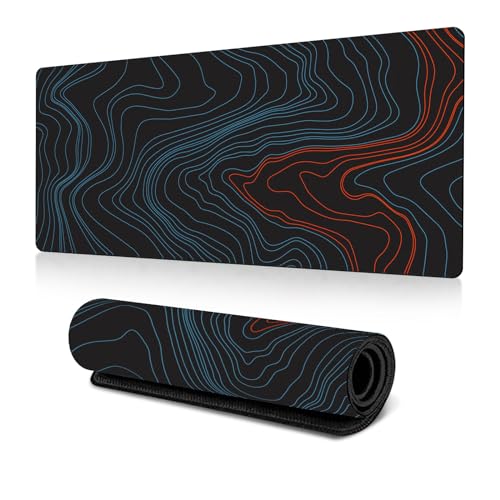 Hixingo Mauspad XXL/XL/L, Abstraktes Linie Gaming Mauspad, Mauspad mit Anti-Rutsch Gummiboden, Vernähte Kanten Mousepad, Mouse pad für Büro, Zuhause (800 * 300 * 3mm,Streifen J) von Hixingo