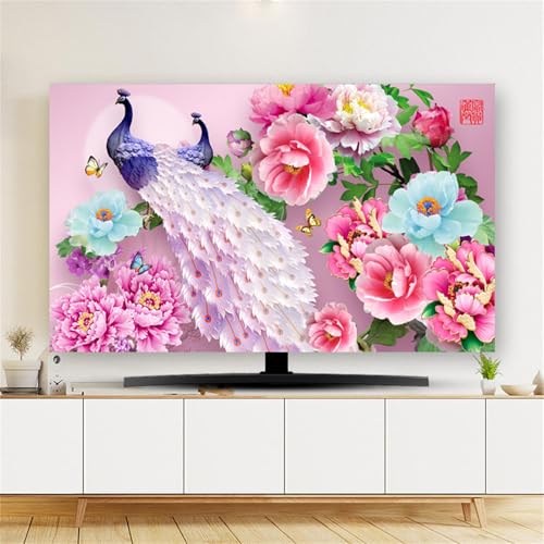 Hixingo TV Abdeckung Staubschutzhülle, 3D Pfingstrose Blume Muster TV Staubschutzhülle 32-80inch TV Abdeckung Schutzhülle Fernseher Fernsehabdeckung TV Schutzhülle (49-52inch,Lila Pfau B) von Hixingo