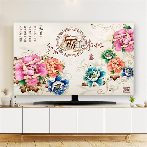 Hixingo TV Abdeckung Staubschutzhülle, 3D Pfingstrose Blume Muster TV Staubschutzhülle 32-80inch TV Abdeckung Schutzhülle Fernseher Fernsehabdeckung TV Schutzhülle (75inch,Chinesisch Stil B) von Hixingo