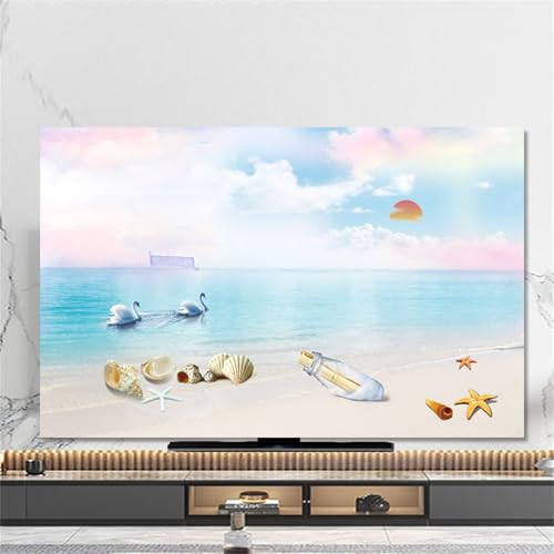 Hixingo TV Abdeckung Staubschutzhülle, 3D Sandstrand Muster TV Staubschutzhülle Schutzhülle Fernseher 32-80inch Fernsehabdeckung Universal TV Schutzhülle (Treibende Flasche,80inch) von Hixingo