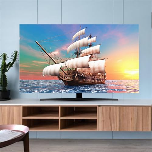 Hixingo TV Abdeckung Staubschutzhülle, 3D Sonnenaufgang Muster TV Staubschutzhülle 32-80inch TV Abdeckung Schutzhülle Fernseher Fernsehabdeckung TV Schutzhülle (80inch,Segelboot) von Hixingo