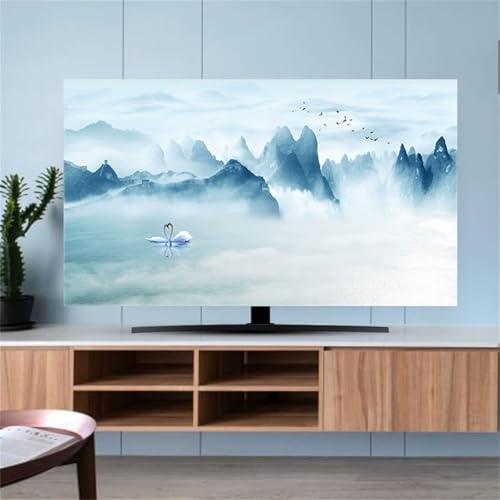 Hixingo TV Abdeckung Staubschutzhülle, 3D Weiß Gans Muster Schutzhülle Fernseher 32-80inch Universal Fernsehabdeckung Multifunktional (Bergblick,75inch) von Hixingo