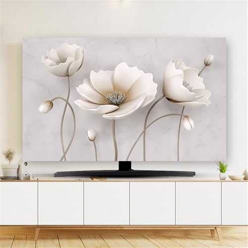 Hixingo TV Schutzhülle für Den, Hülle Bezug Staubschutz für Fernsehen Und Monitor, TV-Abdeckung mit Blume Drucken, Fernsehschutz Für Zuhause Innenbereich 32 bis 80 Zoll (70",Creme) von Hixingo