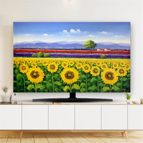 Hixingo TV Schutzhülle für Den, Hülle Bezug Staubschutz für Fernsehen Und Monitor, TV-Abdeckung mit Blumenfeld Drucken, Fernsehschutz Für Zuhause Innenbereich 32 bis 80 Zoll (32",Sonnenblume) von Hixingo