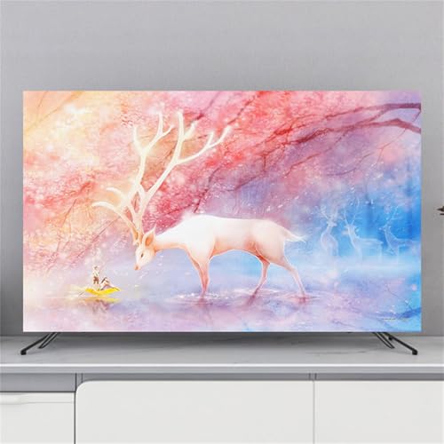 Hixingo TV Schutzhülle für Den, Hülle Bezug Staubschutz für Fernsehen Und Monitor, TV-Abdeckung mit Rotwild Drucken, Fernsehschutz Für Zuhause Innenbereich 32 bis 80 Zoll (80",Rosa Blau) von Hixingo