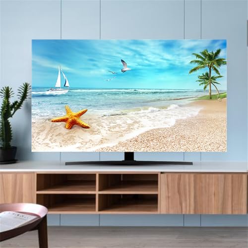 Hixingo TV Schutzhülle für Den, Hülle Bezug Staubschutz für Fernsehen Und Monitor, TV-Abdeckung mit Strand Drucken, Fernsehschutz Für Zuhause Innenbereich 32 bis 80 Zoll (80",Strand) von Hixingo