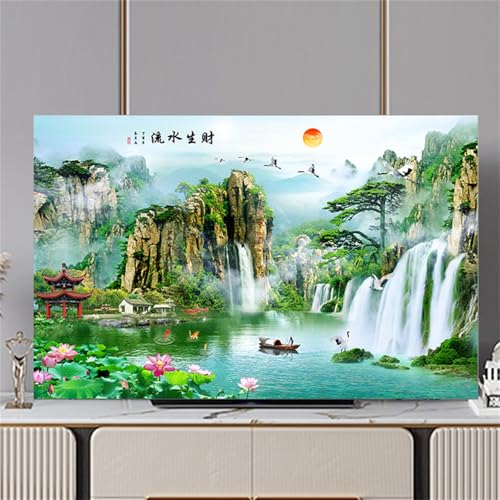 Hixingo TV Staubschutzhülle, 3D Landschaftsmalerei Muster TV Abdeckung Staubschutzhülle TV Abdeckung Schutzhülle Fernseher Fernsehabdeckung TV Schutzhülle (55inch,Lotusblatt) von Hixingo