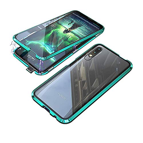 Kompatibel für Huawei P Smart Z Hülle Magnetische Adsorption Metallrahmen Handyhülle Ultradünn 360 Grad Schutzhülle Transparente Vorne und Hinten Vollbild Gehärtetes Glas Flip Cover,Grün von Hkess