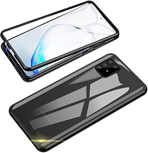 Handyhülle kompatibel mit Samsung Galaxy S10 Lite Hülle Magnetische Adsorption Metallrahmen 360 Grad Full Body Schutzhülle Vorne hinten Gehärtetes Glas Schutzhülle Einteiliges Case,Schwarz von Hkess