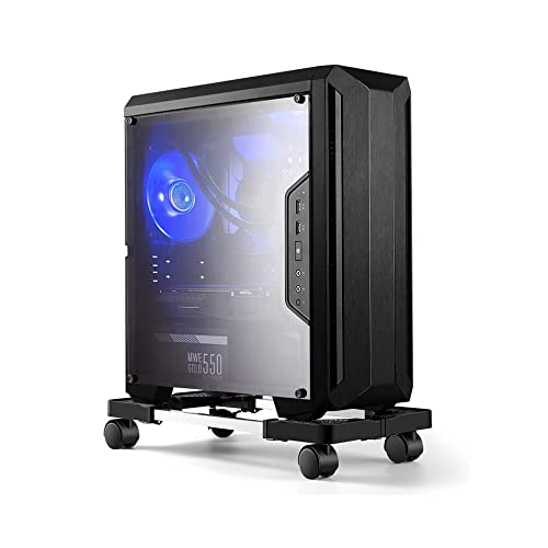 Hmseng Hmseng Computer-Tower-Ständer, verstellbar, mobiler CPU-Ständer mit 4 rollenden Lenkrollen, PC-Tower-Ständer, passend für die meisten PCs unter dem Schreibtisch, Schwarz von Hmseng