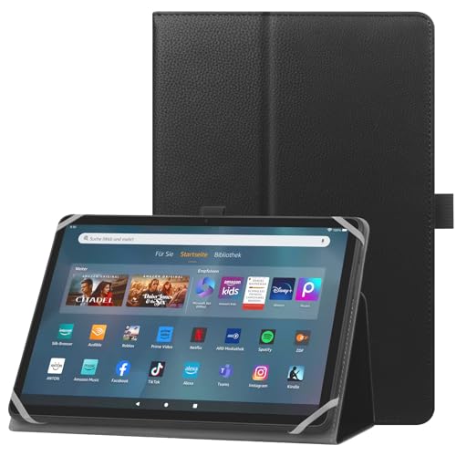 HoYiXi Universelle Hülle für 9-10,1 Zoll Tablette Fire HD 10 & Fire HD 10 Plus mit Ständer Folio und Handschlaufe Schutzhülle für 9"-10,1" Samsung Lenovo Android Tablette - Schwarz von HoYiXi