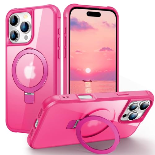 Hocase Schutzhülle für iPhone 16 Pro Max, mit magnetischem Ringständer, kompatibel mit MagSafe, Schutz in Militärqualität, schlanke, stoßfeste, durchscheinende Schutzhülle, Hot Pink von Hocase