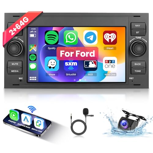 Hodozyy 2G+64G Autoradio für Ford Focus C-max S-max Galaxy Fusion Fiesta Mondeo Kuga Transit Connect mit Carplay Android Auto,Radio 7 Zoll Bildschirm Navi mit Bluetooth WiFi HiFi FM Rückfahrkamera von Hodozzy