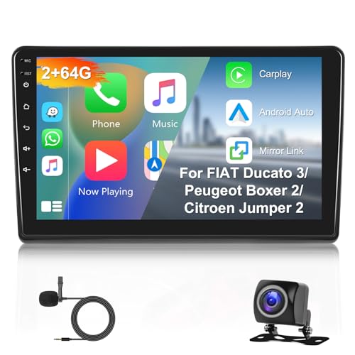 Hodozzy 2+64G Autoradio für FIAT Ducato 3/Peugeot Boxer 2/Citroen Jumper 2 2006-2022 Carplay Android Auto,Radio 9 Zoll Touchscreen mit Navi WiFi Bluetooth Mirrorlink HiFi FM RDS Canbus Rückfahrkamera von Hodozzy