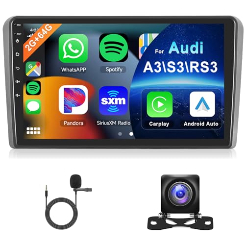 Hodozzy 2G 64G Android Autoradio für Audi A3 2003-2012/S3 2006-2012/RS3 2011-2012 Carplay Android Auto,9 Zoll Touchscreen Radio mit Bluetooth Navi Mirrorlink WiFi FM RDS HiFi 2 Din Autoradio für Audi von Hodozzy