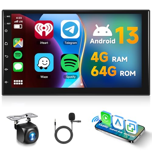 Hodozzy [4GB+64GB] Android 2 Din Autoradio mit Wireless Carplay & Android Auto,7 Zoll Touchscreen Bildschirm Doppel Din Autoradio GPS Navi WiFi Bluetooth FM/RDS Radio EQ/USB/SWC+AHD Rückfahrkamera von Hodozzy