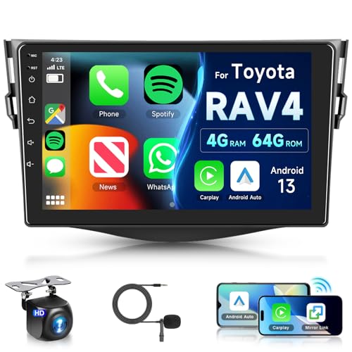 Hodozzy 8 Core 4G+64G Autoradio für Toyota RAV4 2007-2012 Android 9 Zoll IPS Touchscreen Bildschirm Navi Carplay Wireless Android Auto Mirror Link 2 DIN Radio Bluetooth DSP WiFi FM RDS Rückfahrkamera von Hodozzy