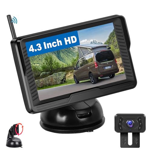 Hodozzy Drahtloses Rückfahrkamera Kit mit 4,3'' IPS Monitor, IP69 wasserdichte Rückfahrkamera, Stabile Digitale Signale, Weitwinkel-Nachtsicht, Kamera für Auto/SUV/RV/Wohnmobil von Hodozzy