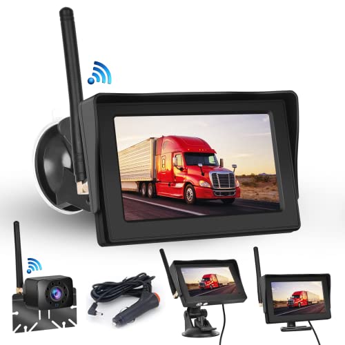 Hodozzy Kabellos Digital Rückfahrkamera Set mit 4,3 Zoll IPS Bildschirm Monitor und AHD Kamera Nachtsicht Wasserdicht IP68 Backup Rückfahrkamera, Wireless Einparkhilfe 12V für Auto, LKW, KFZ von Hodozzy