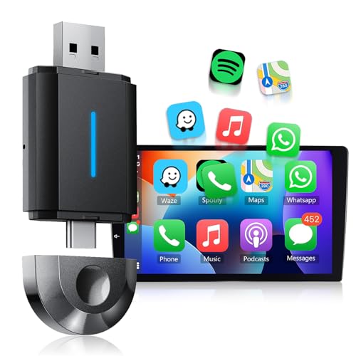 Hodozzy Wireless Auto CarPlay Adapter für iPhone, Plug & Play Wireless CarPlay Adapter Dongle, 5.8 GHz WiFi Bluetooth Auto zu Wireless Verbindung zu Wired CarPlay Autos, geeignet für Autoradio von Hodozzy