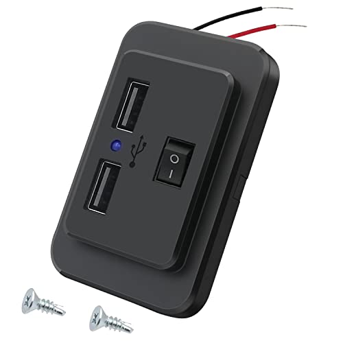 4,8A Dual USB Auto Ladegerät 12V USB Steckdose Auto Ladebuchse mit Schalter, 12V/24V Dual USB Schnellladesteckdosen Panel mit LED für Boot SUV Wohnmobil LKW Marine KFZ von Hoembpn