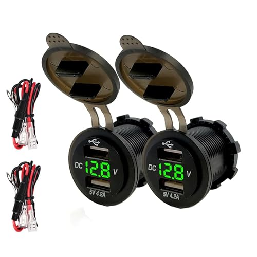 Hoembpn 4.2A Dual USB Auto Ladegerät 12V KFZ USB Steckdose Wasserdicht 12V/24V USB Dose Einbaubuchse Adapter mit LED Voltmeter für Motorrad Boot LKW Wohnwagen von Hoembpn