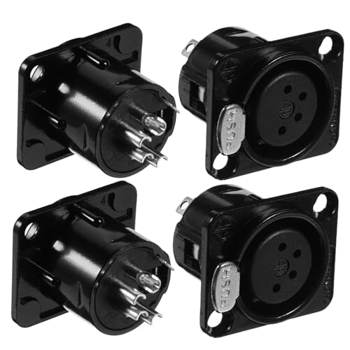 Hoement 4 Stück Plattenhalterung für Mikrofon XLR- Mikrofonkabelplatte verbinder gerätestecker adapter steckdose Mikrofonanschluss Mikrofonzubehör Vernickelter Kupferkern Black von Hoement