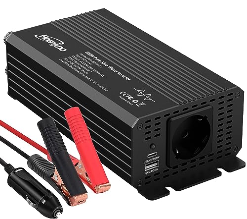 500W Wechselrichter 12V auf 230V Reiner Sinus Spannungswandler mit PD 65W und QC 3.0 USB Ports Power Inverter von Hoenjuno