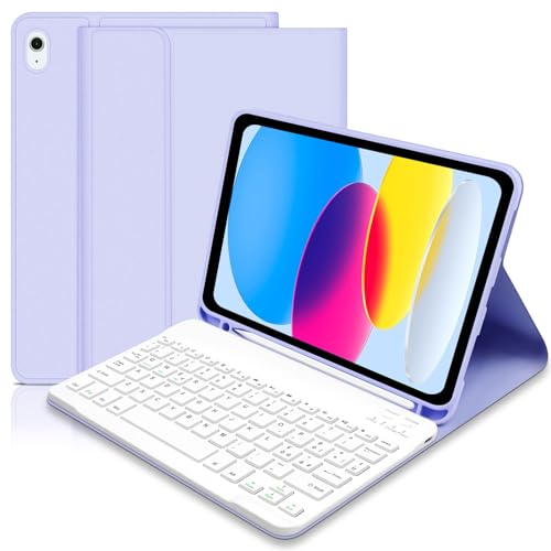 Hofsos Tastatur Hülle für iPad 10. Generation 10,9 Zoll 2022, Italienisch QWERTY Abnehmbare Bluetooth Tastatur, Hülle mit Stifthalter für iPad 10. Gen 2022 (A2696/A2757/A2777), Violett von Hofsos