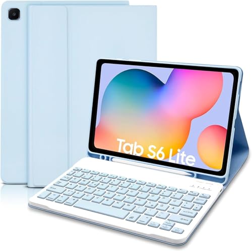 Hülle mit Tastatur für Samsung Galaxy Tab S6 Lite (Deutsches QWERTZ), Schutzhülle mit Pencil Halter Wireless Tastatur für Galaxy Tab S6 Lite 10,4 2024/2022/2020(P620/P625/P610/P613/P615/P619), Blau von Hofsos