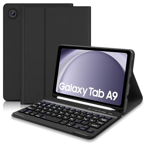 Hofsos für Samsung Tablet A9 Tastatur Hülle - Galaxy Tab A9 Hülle mit Tastatur, (Deutsches QWERTZ) Tastatur Magnetische Wireless Abnehmbare Bluetooth für Samsung Galaxy Tab А9 2023 8,7 Zoll, Schwarz von Hofsos