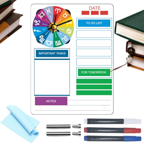Hogvinnatil Trocken abwischbare Tafel, trocken abwischbarer Kalender, Stehender Wochenkalenderblock, Klare Schreibtisch-Planertafel, Acryl-Schreibtisch-Erinnerungstafel mit Uhr, kreativ für von Hogvinnatil