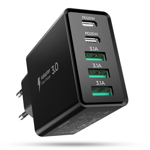 USB C Ladegerät,Hohosb 50W 5-Port USB C Ladegerät Block,USB Adapter USB C Ladestecker für iPhone 15 14 13 12 11 Pro Max,iPad,Google Pixel,Samsung Galaxy und mehr-Schwarz von Hohosb