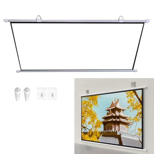 Manueller Leinwand Beamer Rollo 30 40 50 60 72-Zoll, Pull-Down-Projektionsleinwand, Wandmontierte Filmleinwand, 4K HD-Heimkino-Beamer Leinwand Im 16:9/4:3-Format(White 16:9,72in) von Hoiweqr