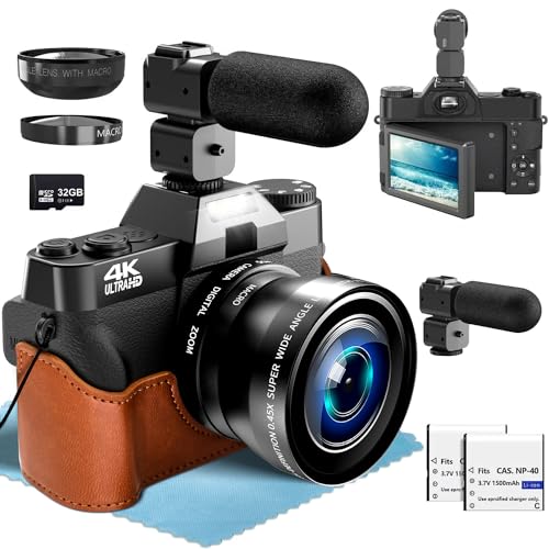 4K Digitalkamera Digitalzoom 56MP Fotokamera mit Weitwinkel+Macro Linse, mit WiFi und Manueller Fokus, 32G TF Karte 3.0" Kompaktkamera 180° Flip Bildschirm, Vlogging Digitalkamera für Anfänger von Hojocojo