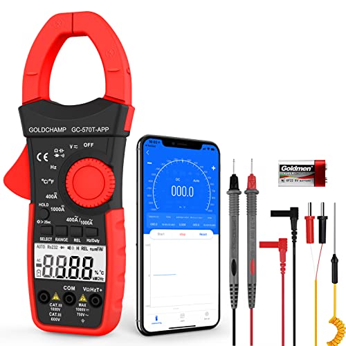 Stromzange mit APP 1000A AC/DC, Digital Clamp Meter mit TRMS 4000 Counts Auto-Range Zangenmultimeter, Amperemeter, Spannungsmessung, Widerstand, Kapazität, Frequenz, Temperatur, Diode und Kontinuität von H HOLDPEAK