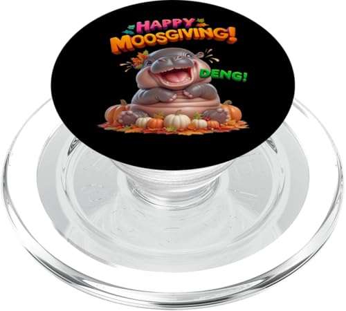 Fröhliches MoosGiving! DENG! Lustiges Moo Deng Baby Nilpferd Thanksgiving PopSockets PopGrip für MagSafe von Holiday MOO DENG Bouncy Pork Thai Baby Pygmy Hippo