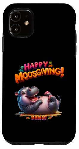 Hülle für iPhone 11 Fröhliches MoosGiving! DENG! Lustiges Moo Deng Baby Nilpferd Thanksgiving von Holiday MOO DENG Bouncy Pork Thai Baby Pygmy Hippo