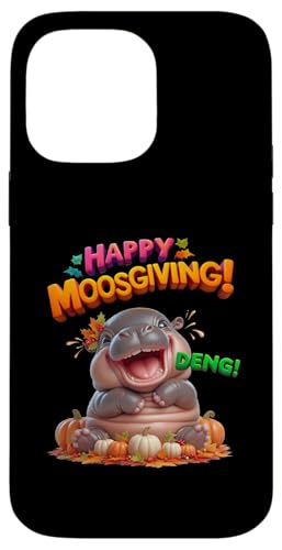 Hülle für iPhone 14 Pro Max Fröhliches MoosGiving! DENG! Lustiges Moo Deng Baby Nilpferd Thanksgiving von Holiday MOO DENG Bouncy Pork Thai Baby Pygmy Hippo