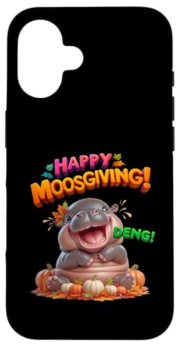 Hülle für iPhone 16 Fröhliches MoosGiving! DENG! Lustiges Moo Deng Baby Nilpferd Thanksgiving von Holiday MOO DENG Bouncy Pork Thai Baby Pygmy Hippo