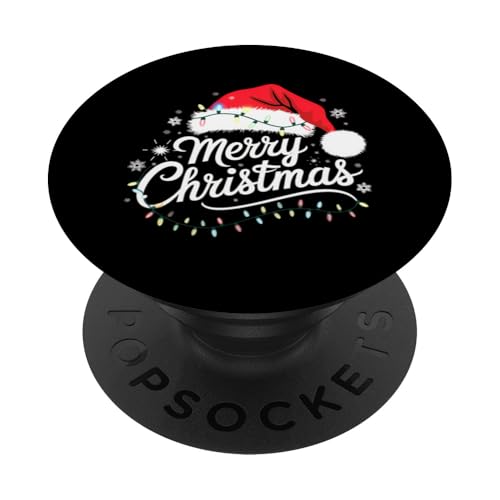 Frohe Weihnachten Lichter Rot Weihnachtsmann Hut Xmas Familie Weihnachten PopSockets Klebender PopGrip von Holiday Season Graphic Christmas Shirts