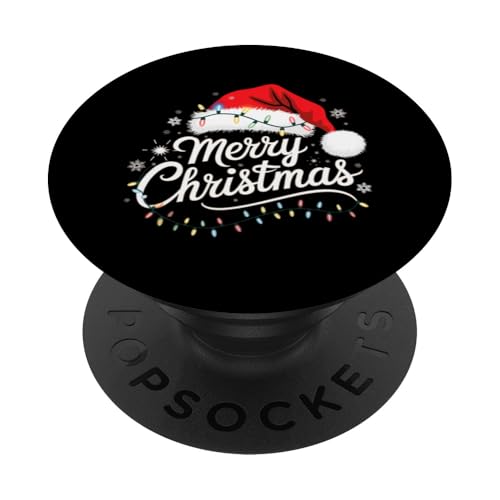 Frohe Weihnachten Lichter Rot Weihnachtsmann Hut Xmas Familie Weihnachten PopSockets Klebender PopGrip von Holiday Season Graphic Christmas Shirts