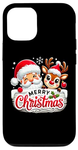 Hülle für iPhone 12/12 Pro Merry Christmas T-Shirt Weihnachtsmann und Rentier von Holiday Season Graphic Christmas Shirts