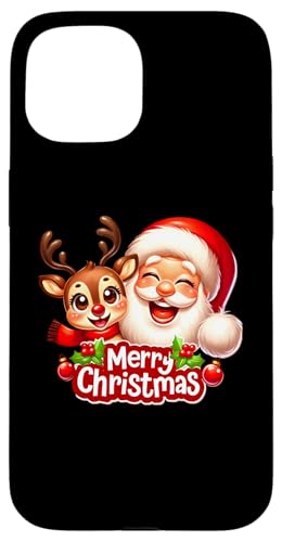 Hülle für iPhone 15 Merry Christmas T-Shirt Weihnachtsmann und Rentier von Holiday Season Graphic Christmas Shirts